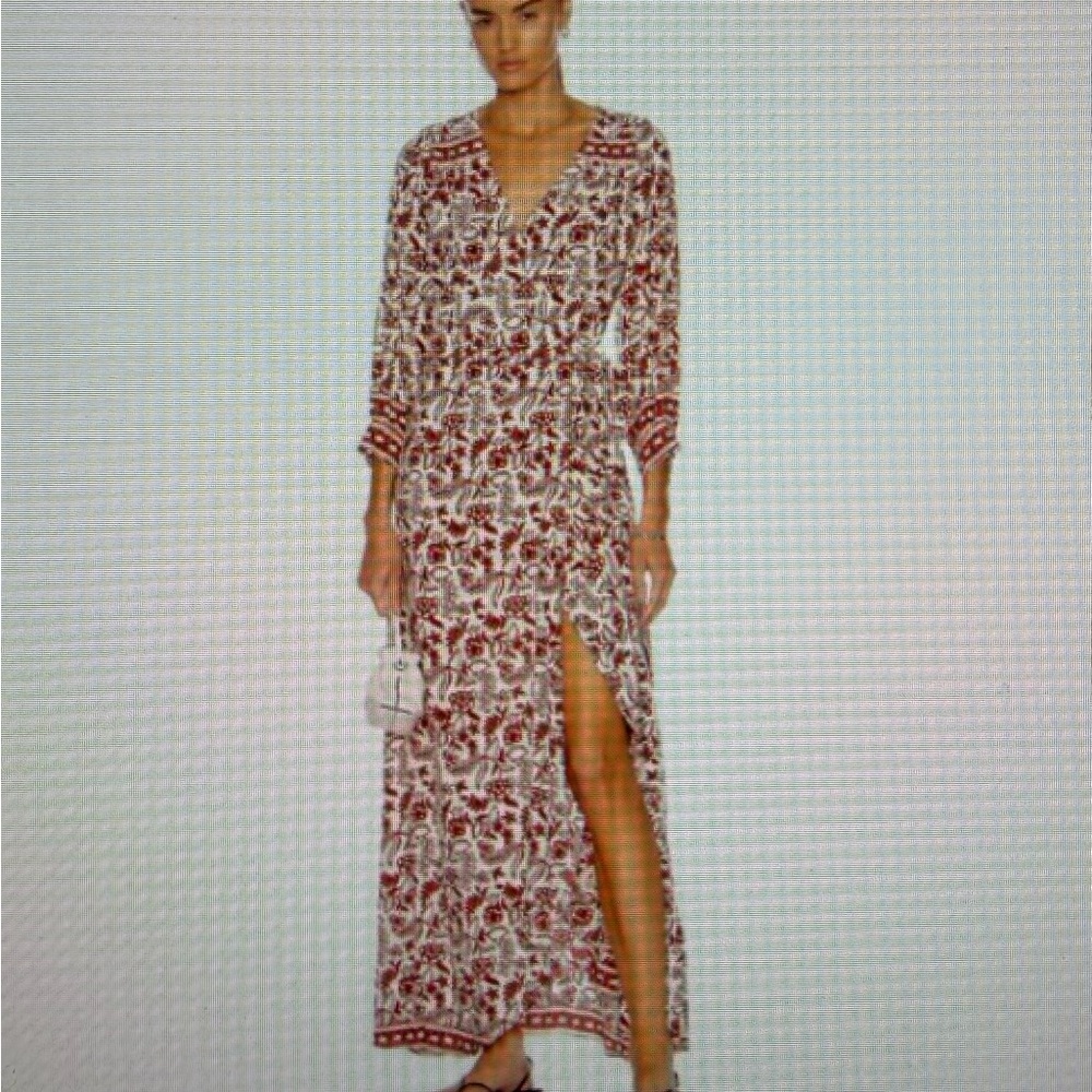 Natalie Martin Red Floral Kate Wrap Maxi Dress with Tie Waist